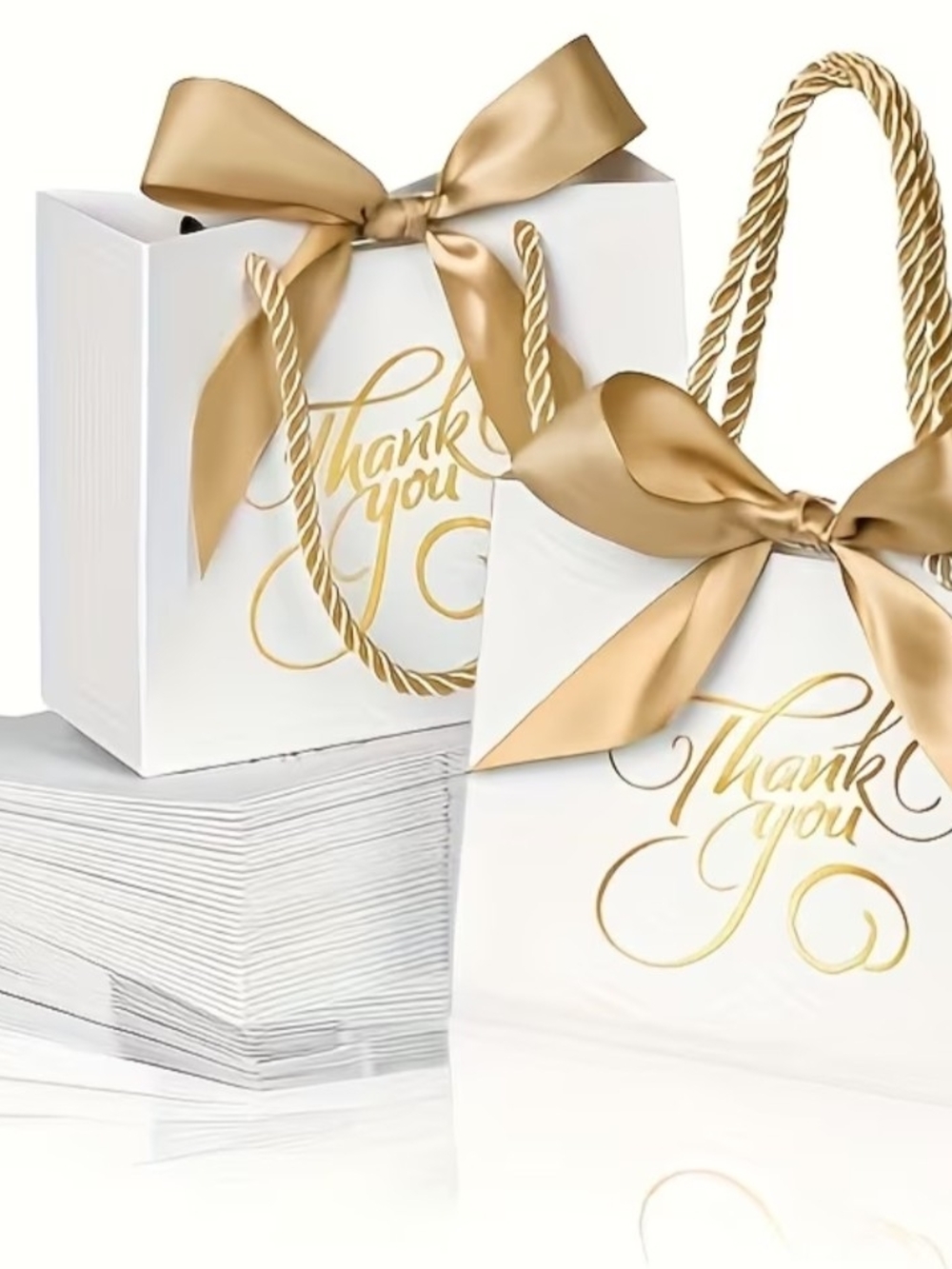 Bulk Set of 50 Small Thank You Bags with Handles, Measuring 5.5 by 2.5 by 4.7 In